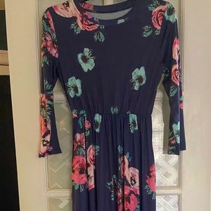 Blue and pink flower long maxi dress